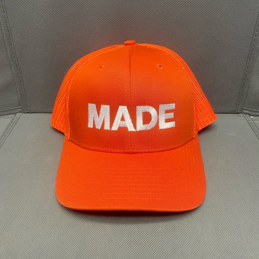 MADE Orange Trucker Hat by Richardson Adjustable Sizes Great Condition!!